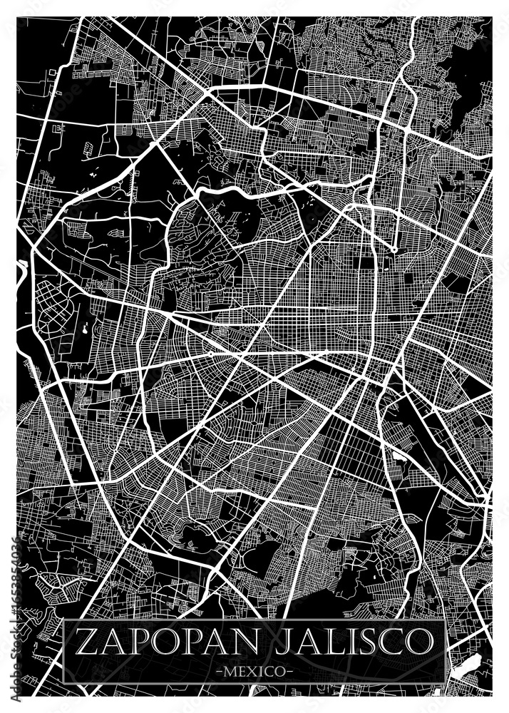 Obraz premium Zapopan Mexico City Street Map. downtown tourism, house art travel metropolis concept, travel art city, patriotic abstract banner, view office street Art