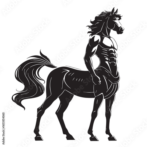 black mythic character centaur Silhouette Vector, High Quality Illustration on White Background