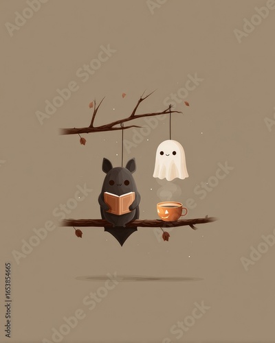 Haunted halloween celebration under the full moon ghostly silhouette party invitation in a spooky environment with friends gathering around