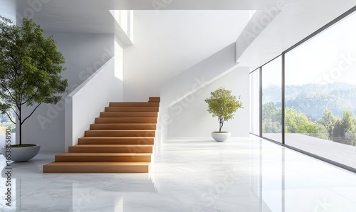 Interior of a modern hall. 3D rendering, Generative AI