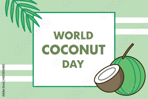 World Coconut Day celebration with green coconut and palm leaf illustration vector