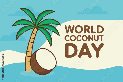 World Coconut Day celebration with palm tree and coconut in water tropical
