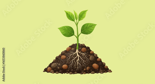 Compost growth sprouting plant rooted in fertile compost soil nurturing life and natures resilience ideal for illustrating sustainable agriculture and environmental conservation efforts