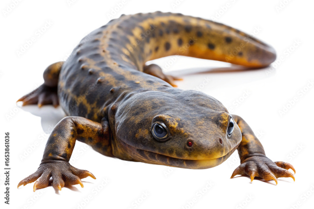 Obraz premium Close up of a crested newt against a black background