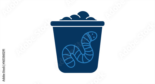 Compost worm bin illustration a worm in a dark blue composting bin filled with soil ideal for eco-friendly gardening reducing waste and promoting sustainability.