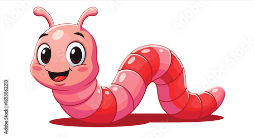 cute cartoon worm smiling cheerfully a whimsical illustration featuring a bright happy invertebrate against a clean white backdrop ideal for childrens educational materials promoting nature