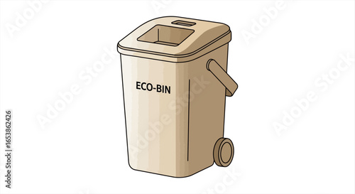 eco-bin for composting food scraps sitting indoors near the kitchen promoting waste reduction and sustainable living to encourage eco-friendly habits and environmental consciousness.