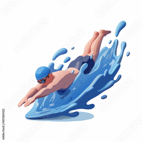 Athlete diving into water with dynamic splash effect