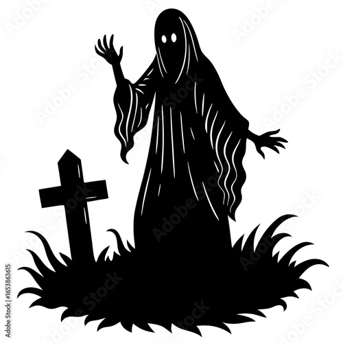  Spirit rising from grave silhouette vector illustration