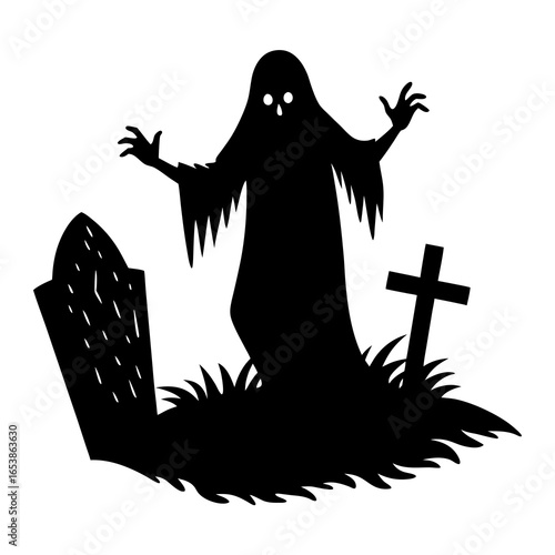  Spirit rising from grave silhouette vector illustration