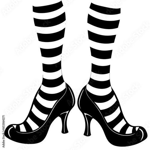 Witch s shoes and striped stockings silhouette vector illustration