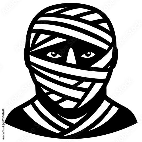 Mummy face wrapped in bandages silhouette vector illustration