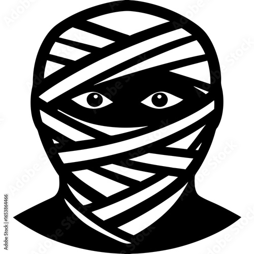 Mummy face wrapped in bandages silhouette vector illustration