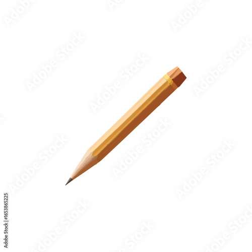 A sharpened wooden pencil with a hexagonal barrel and a light brown eraser, isolated on a white background, ready for writing or drawing.