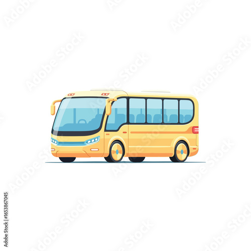 A cheerful yellow passenger bus, ready for travel, shown in a simple, clean illustration.