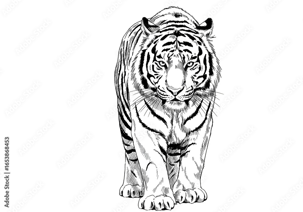 Naklejka premium Line Art Illustration: Bengal Tiger isolated on transparent background