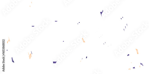 A festive and celebratory abstract background with a multitude of scattered confetti and streamers in blue and orange, creating a joyful, dynamic pattern on a clean white background.