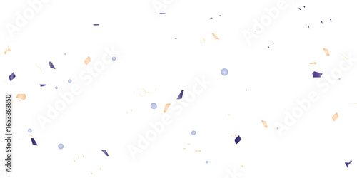 A festive and celebratory abstract background with a multitude of scattered confetti and streamers in blue and orange, creating a joyful, dynamic pattern on a clean white background.