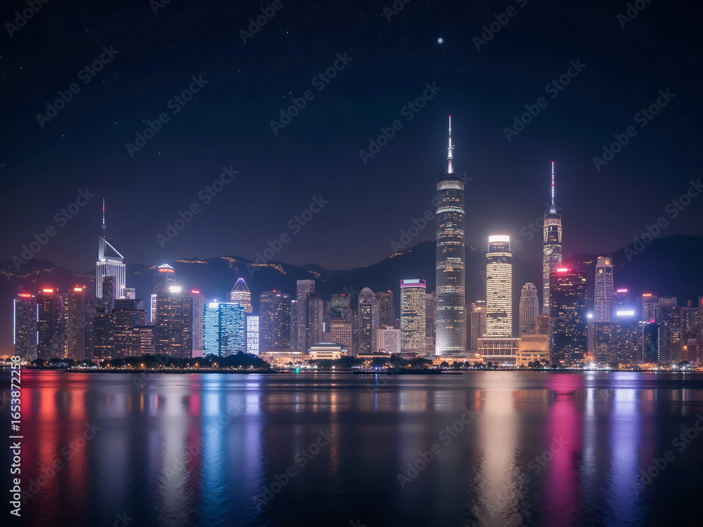 Fototapeta premium A beautiful city skyline at night