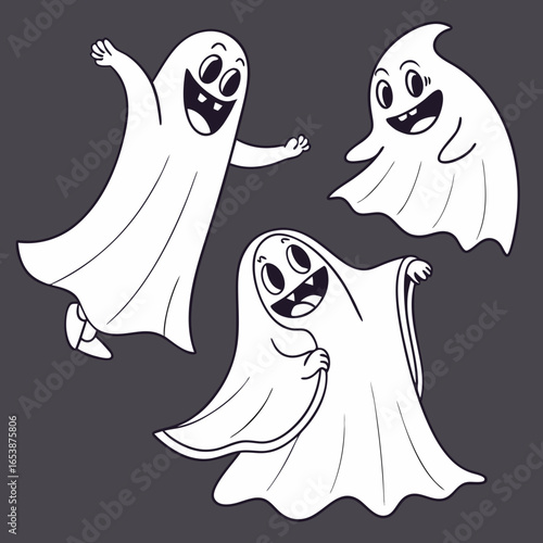 Playful cartoon ghosts waving happily vector illustration scalable svg for halloween design vector