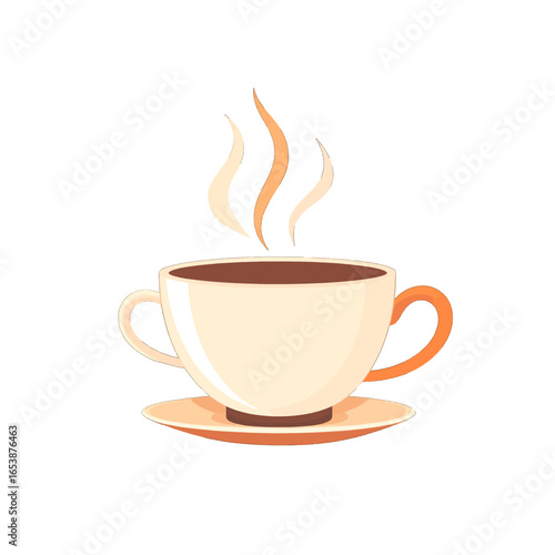 Pixel Art Image of Steaming Coffee Cup with Handle on Saucer Cream and Brown Colors