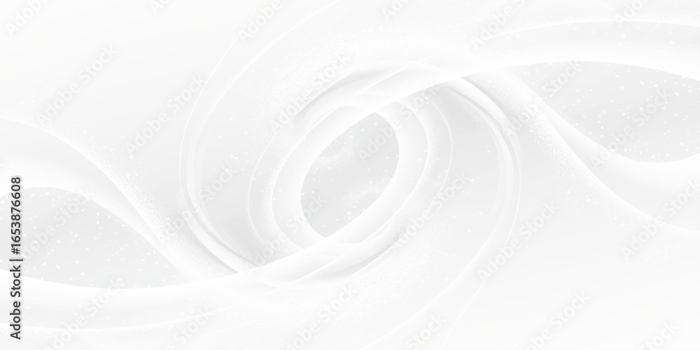 Fototapeta premium Abstract background featuring soft, overlapping curves in a monochromatic palette of white and gray, with a faint glitter effect.