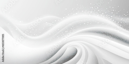 Abstract background featuring soft, overlapping curves in a monochromatic palette of white and gray, with a faint glitter effect.