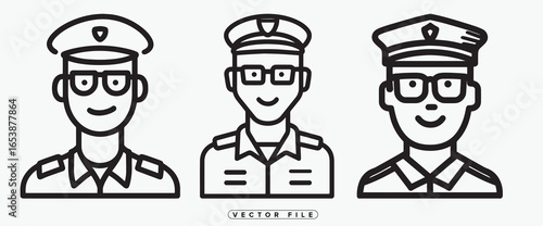 Three cartoon men in military uniforms and hats smiling