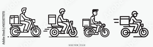 Delivery riders in various stages of transportation and motion