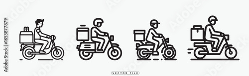 Delivery riders on scooters in various motion stages