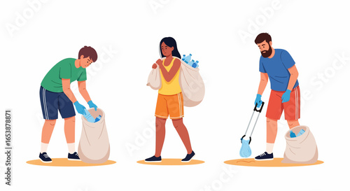 Environmental Cleanup Volunteers Collecting Plastic Waste