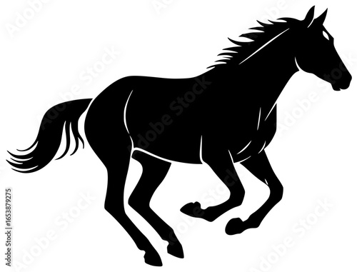Horse runs quickly and plays with foal in open field gallops elegantly