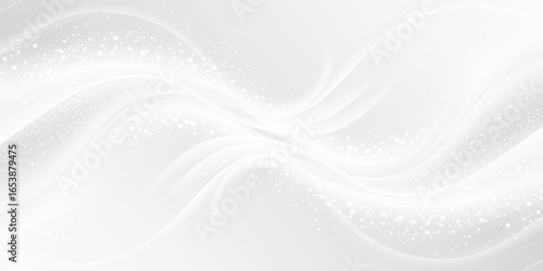 Monochrome abstract waves with snowfall particles and soft gradients in grayscale, ideal for modern design and backgrounds.