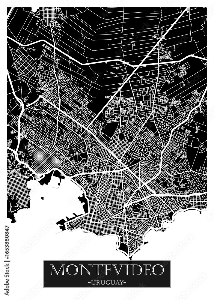 Naklejka premium Montevideo Uruguay City Street Map. City downtown, abstract travel art, modern background graphic design, new office banner art, street view paint