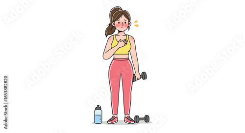 Woman Feeling Exhausted During Workout with Dumbbells.