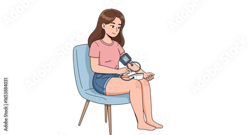 Young Woman Checking Blood Pressure at Home 1.