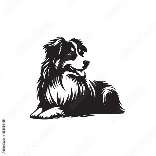 "Australian Shepherd Dog Vector Silhouette – Loyal Herding Canine Outline Design, Perfect for Pet Art, Farm Life Graphics, Dog Lovers’ Decor, Logos, Prints, and Creative Illustrations"

