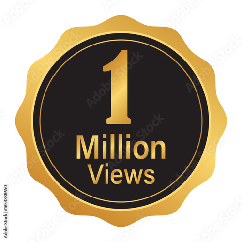 1 Million Views Gold Badge – Premium Achievement Award Vector in Flat Minimalist Style