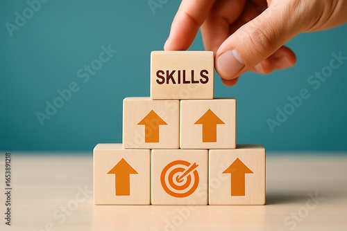 Individual Skill Development Concept, Worker Upskilling with Digital Competency Icons