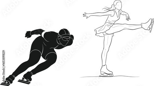 Speed skating and figure skating sports vector illustration