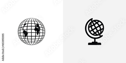 Two stylized globe icons representing global concepts