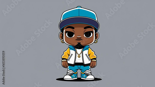 Cool Cartoon Kid in Hip-Hop Streetwear and Backward Cap