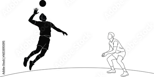 Volleyball players spiking and receiving ball vector illustration