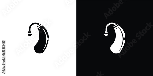 Modern hearing aid silhouette in contrasting black and white backgrounds