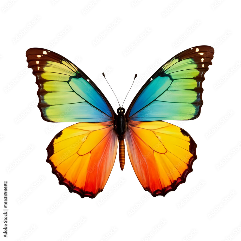 Fototapeta premium a beautiful colorful butterfly with a rainbow gradient isolated on a transparent background