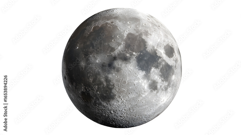 Obraz premium Realistic Moon with detailed craters and shadows, isolated on transparent background