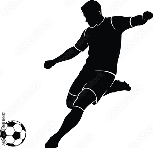 Soccer player kicking ball silhouette isolated on white background transparent backgrounds
