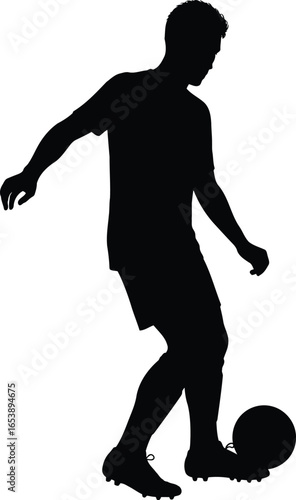 Dynamic silhouette of a soccer player in action, kicking the ball isolated on white background, showcasing athleticism and the spirit of competition transparent backgrounds