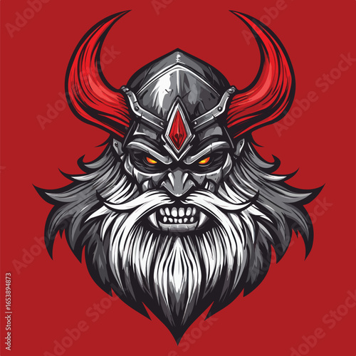  Fiery Red Horned Beast Head Illustration | Aggressive Fantasy Demon Vector