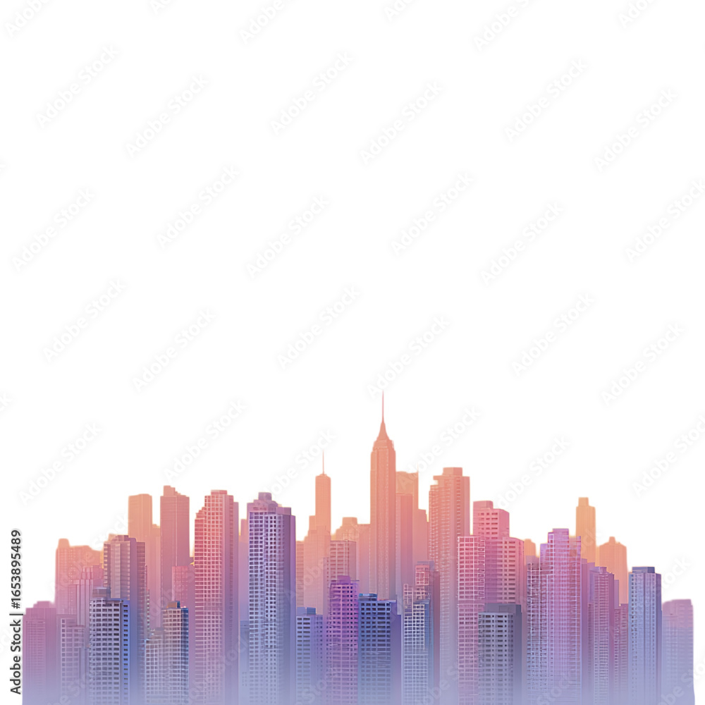 Obraz premium Minimalist city skyline in soft outline - pastel background 